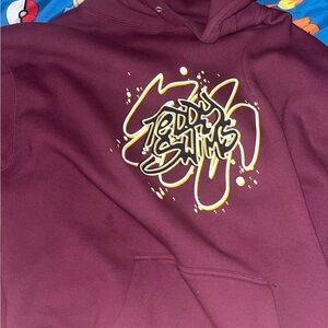 Maroon Hoodie with Yellow & White Graphic